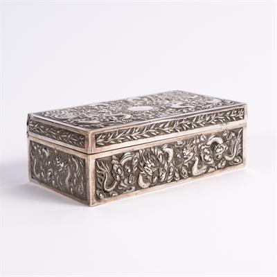 Lot 528 - A Chinese white metal cigarette box