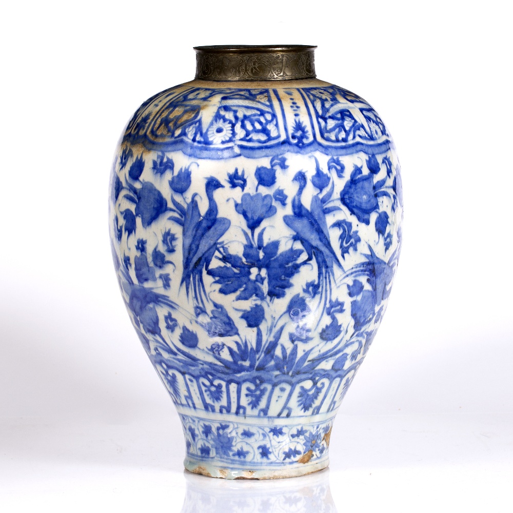 Lot 607 - A large Safavid blue and white baluster vase