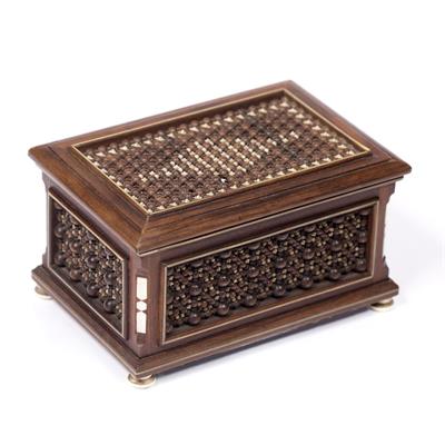 Lot 620 - A Mashrabiya ivory and wood beads box