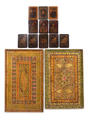 Lot 627 - A pair of hand painted Qajar panels