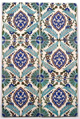 Lot 647 - A set of six Iznik style tiles