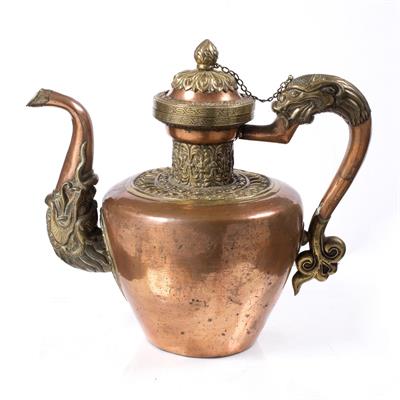 Lot 656 - A Tibetan large copper and brass Bhumpa (teapot)