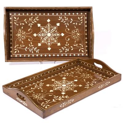 Lot 707 - A pair of Anglo-Indian wooden inlaid trays