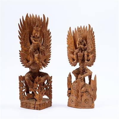 Lot 726 - A pair of Balinese carved mythological Gods