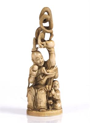 Lot 763 - A Japanese ivory okimono of a Handaka Sonja