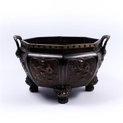 Lot 818 - A Japanese octagonal bronze incense burner