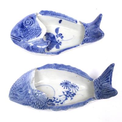 Lot 854 - A pair of Japanese blue and white fish-shaped bowls