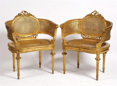Lot 37 - A pair of French carved gilt wood cane seats