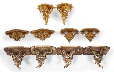 Lot 42 - Five pairs of gilt wood wall brackets