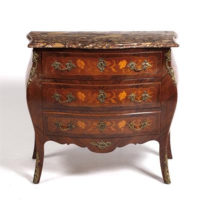 Lot 57 - A French style inlaid commode with marble top
