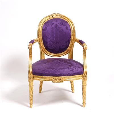 Lot 59 - A French gilt wood elbow chair
