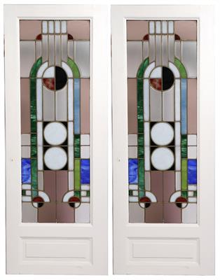 Lot 85 - A pair of Art Deco leaded glass panel doors