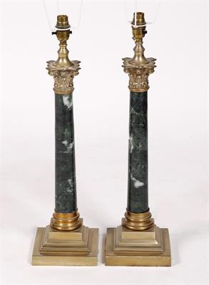 Lot 118 - A pair of marble and silvered metal table lamp bases