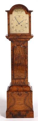 Lot 133 - A miniature figured walnut longcase clock