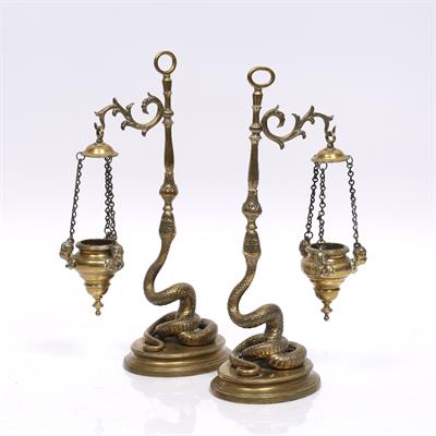 Lot 145 - A pair of Indian brass incense burners