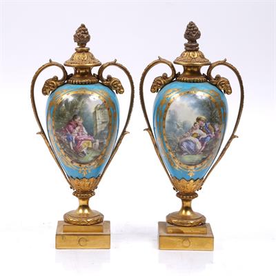 Lot 265 - A pair of French bleu celeste vases