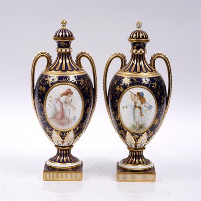 Lot 267 - A pair of Minton two handle vases