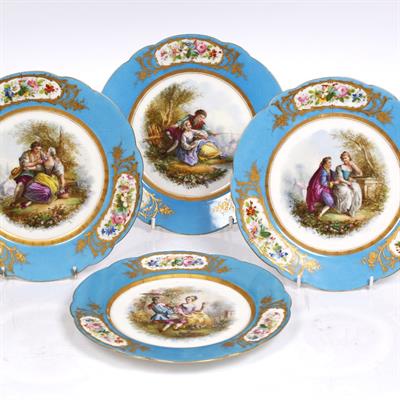 Lot 268 - A set of four French painted cabinet plates