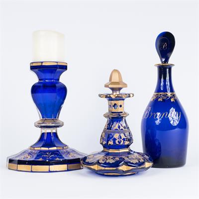 Lot 270D - A pair of 19th Century blue and gilt candlesticks
