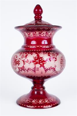 Lot 270F - A Bohemian ruby overlaid glass oil lamp base