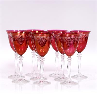 Lot 315 - A set of nine Laura Ashley ruby wine glasses