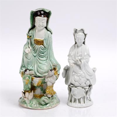 Lot 351 - A Chinese glazed porcelain model of Guanyin