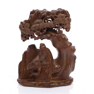 Lot 355 - A Chinese carved wood model of a scholar