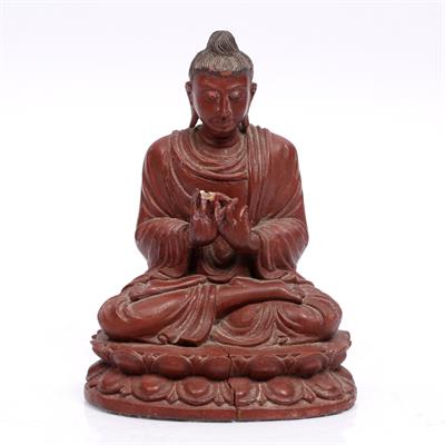 Lot 356 - A Chinese painted wood seated Buddha