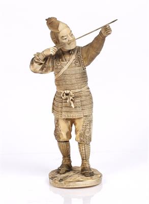 Lot 392 - A Japanese carved sectional ivory model of a Samurai archer