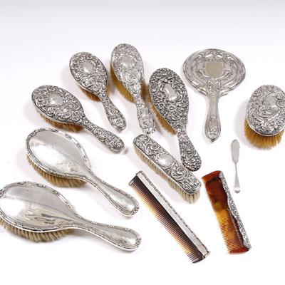 Lot 412 - A collection of various silver backed brushes