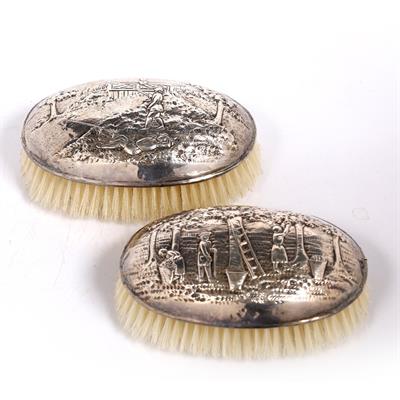 Lot 421 - A pair of silver backed gents hairbrushes