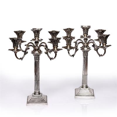 Lot 508 - A pair of Victorian silver plated four branch candelabra