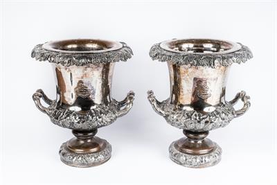 Lot 525 - A pair of Sheffield plated campana shaped wine coolers