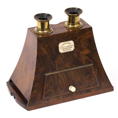 Lot 3 - A 19TH CENTURY BURR WALNUT CASED STEREOSCOPIC VIEWER