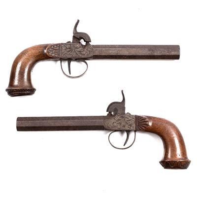 Lot 75 - A MATCHED PAIR OF 19TH CENTURY PERCUSSION CAP PISTOLS