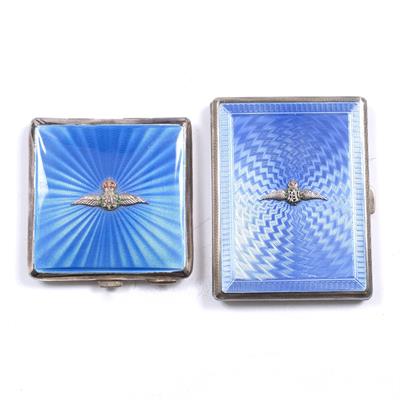 Lot 85 - A SILVER AND BLUE ENAMEL DECORATED RAF CIGARETTE CASE