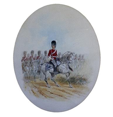 Lot 105 - MOUNTED 2ND DRAGOONS (ROYAL SCOTS GREYS) MOUNTED ON HORSEBACK WATERCOLOUR