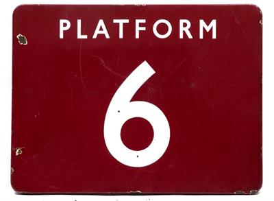 Lot 136 - A MID 20TH CENTURY ENAMEL RAILWAY SIGN 'PLATFORM 6'