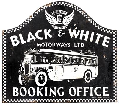 Lot 276 - A 'BLACK AND WHITE MOTORWAYS LIMITED' BOOKING OFFICE DOUBLE SIDED SIGN