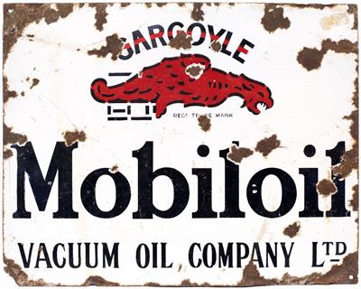 Lot 287 - AN EARLY TO MID 20TH CENTURY TIN AND ENAMEL 'GARGOYLE MOBILOIL VACUUM OIL COMPANY LTD' ADVERTISING S