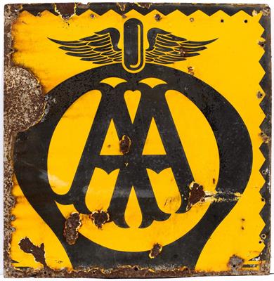 Lot 288 - AN EARLY TO MID 20TH CENTURY TIN AND ENAMEL 'AA' ADVERTISING SIGN