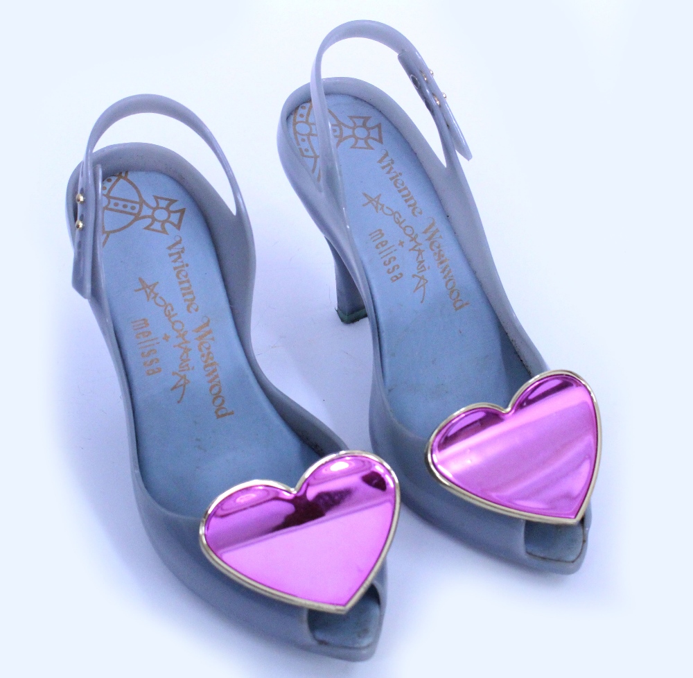 Lot 367 - A PAIR OF VIVIENNE WESTWOOD FOR MELISSA LADY DRAGON V11 PINK HEART SHOES