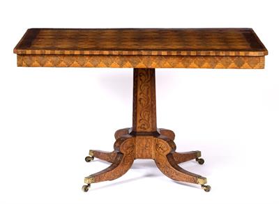 Lot 501 - A 19TH / 20TH CENTURY PARQUETRY BURR WOOD TABLE