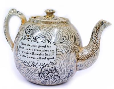 Lot 540 - A MID 19TH CENTURY LUSTRE VERSE MOTTO TEAPOT