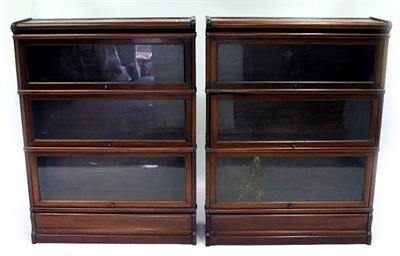 Lot 544 - A PAIR OF GLOBE WERNICKE MAHOGANY THREE STACK BOOKCASES