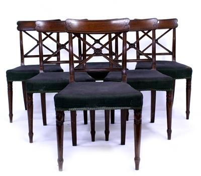 Lot 559 - A SET OF SIX 19TH CENTURY MAHOGANY BAR BACKED DINING CHAIRS