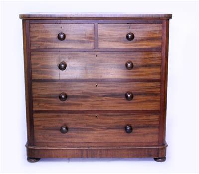 Lot 587 - A VICTORIAN MAPLE & CO. MAHOGANY CHEST OF TWO SHORT AND THREE LONG DRAWERS