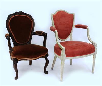 Lot 604 - TWO FRENCH OPEN ARMCHAIRS