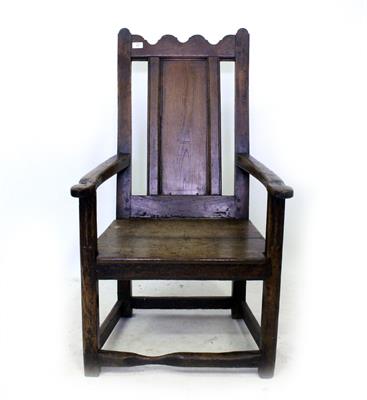 Lot 657 - AN ANTIQUE OAK WAINSCOT CHAIR