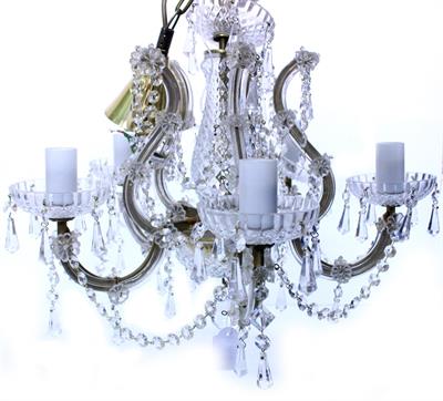 Lot 682 - A NEAR PAIR OF PRESSED GLASS CHANDELIERS